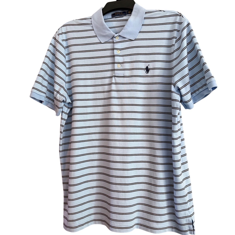 Polo Ralph Lauren Polo Shirt Mens Large Blue Excellent Striped Classic Fit
